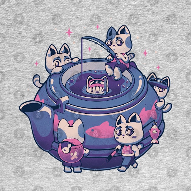 Plenty Cats in the Tea - Cute Fishing Kitty Gift by eduely